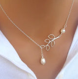 Cross Leaves Simulated Pearl Pendant Necklace