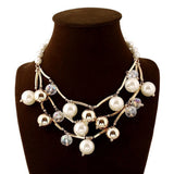 Faux Pearl Multilayer Chain Bib Necklace Statement Charms Jewelry