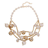 Faux Pearl Multilayer Chain Bib Necklace Statement Charms Jewelry