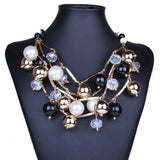 Faux Pearl Multilayer Chain Bib Necklace Statement Charms Jewelry