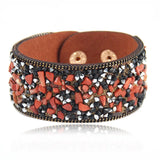 Women Leather Wrap Bracelet with Crystals Rhinestone