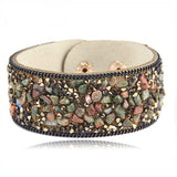 Women Leather Wrap Bracelet with Crystals Rhinestone