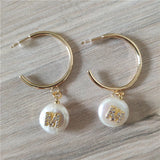 Freshwater Pearl Pendant Cz 26 Alphabet Letter C Name Charm Big Round Hoop Earri