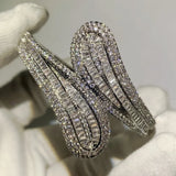925 Silver Princess Cut 5A CZ Zircon Bridal Bangle Gift