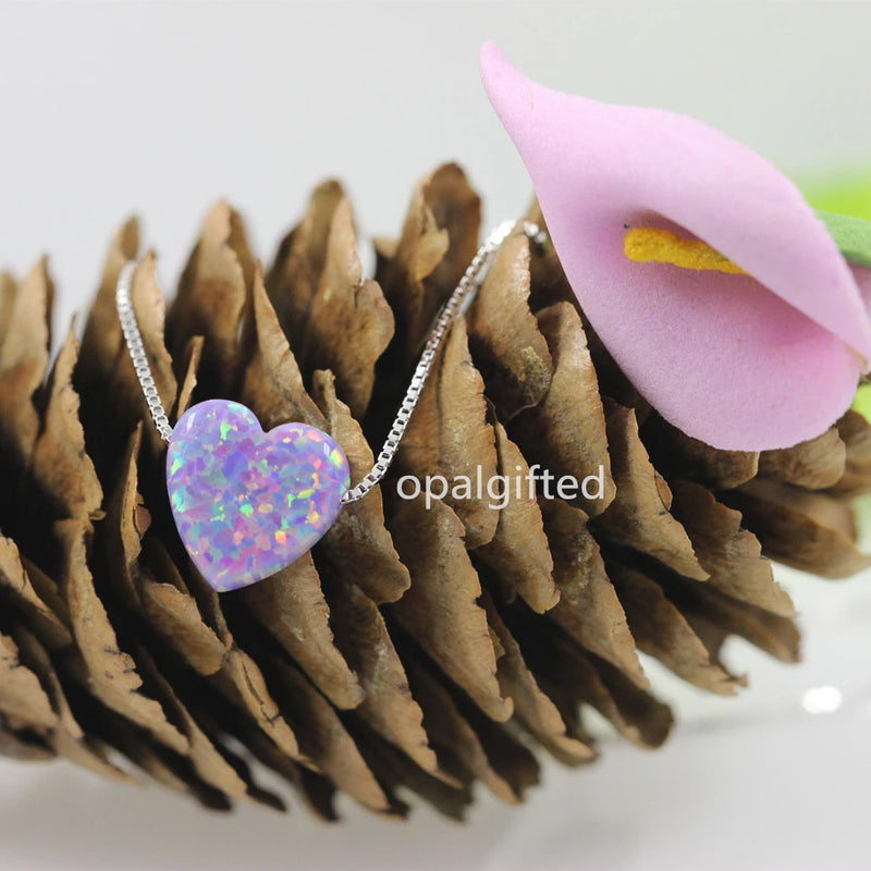 Silver Plated Synthetic Fire Opal Heart Pendant Necklace - Gift