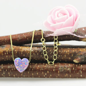 Silver Plated Synthetic Fire Opal Heart Pendant Necklace - Gift