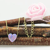 Silver Plated Synthetic Fire Opal Heart Pendant Necklace - Gift