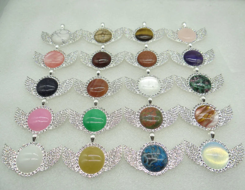 8PC Natural Stone Quartz Crystal Tiger Opal Eye Amethyst Pendant