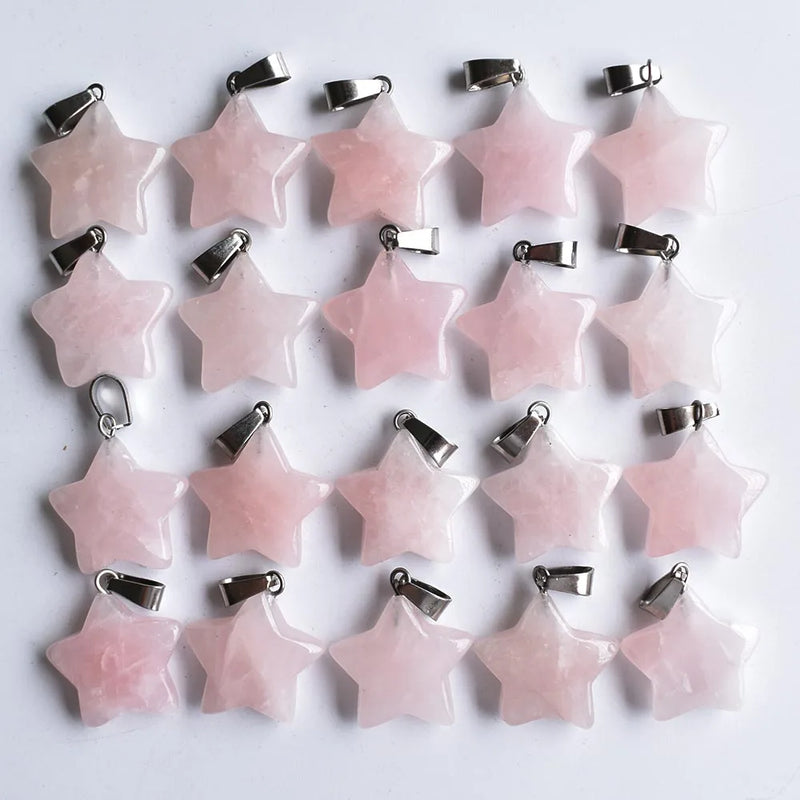 Natural Pink Crystal Stone Star Charms Pendants for Jewelry Making