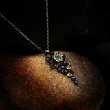Italian Emerald Flower Pendant Necklace Retro Tungsten Choker Charms