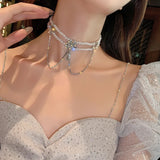 Korea Crystal Tassel Pearl Clavicle Necklace