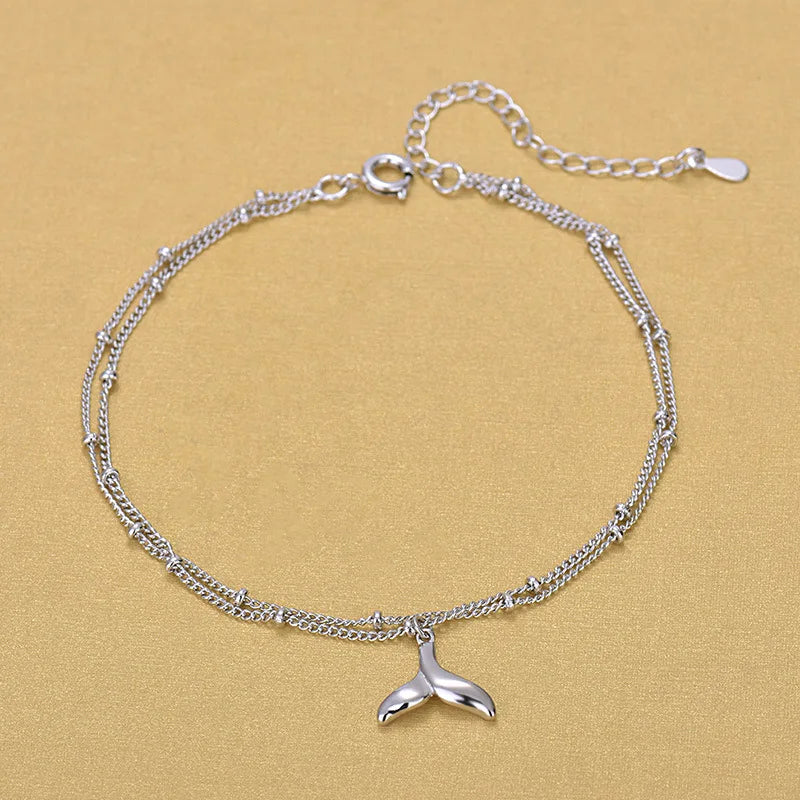 925 Silver Layer Chain Anklets Fish Tail Charm Anklets