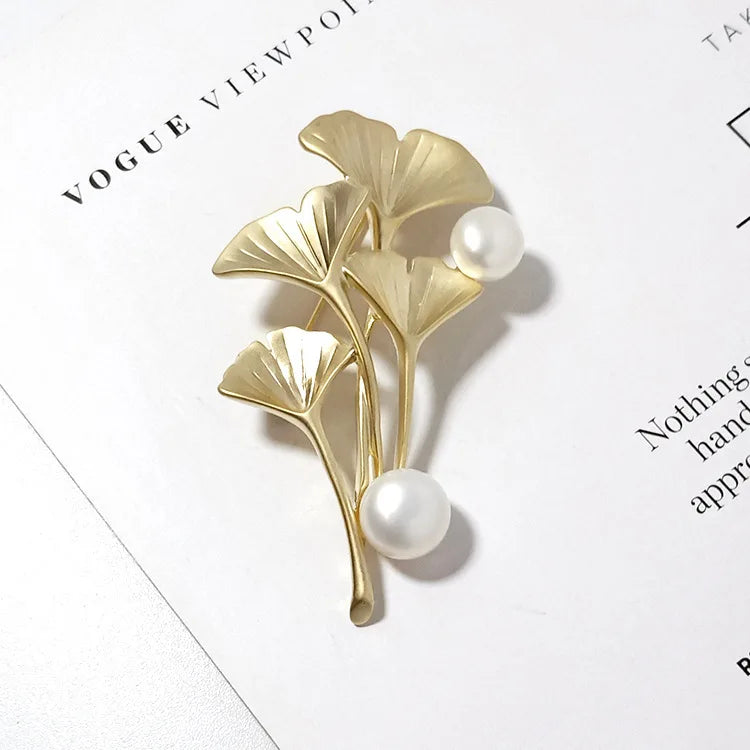 Freshwater Pearl Gingko Leaf Brooch