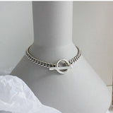 S925 Pure Silver Necklace Frosty Retro Geometry Chain
