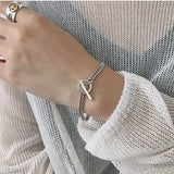 S925 Pure Silver Necklace Frosty Retro Geometry Chain