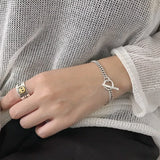 S925 Pure Silver Necklace Frosty Retro Geometry Chain