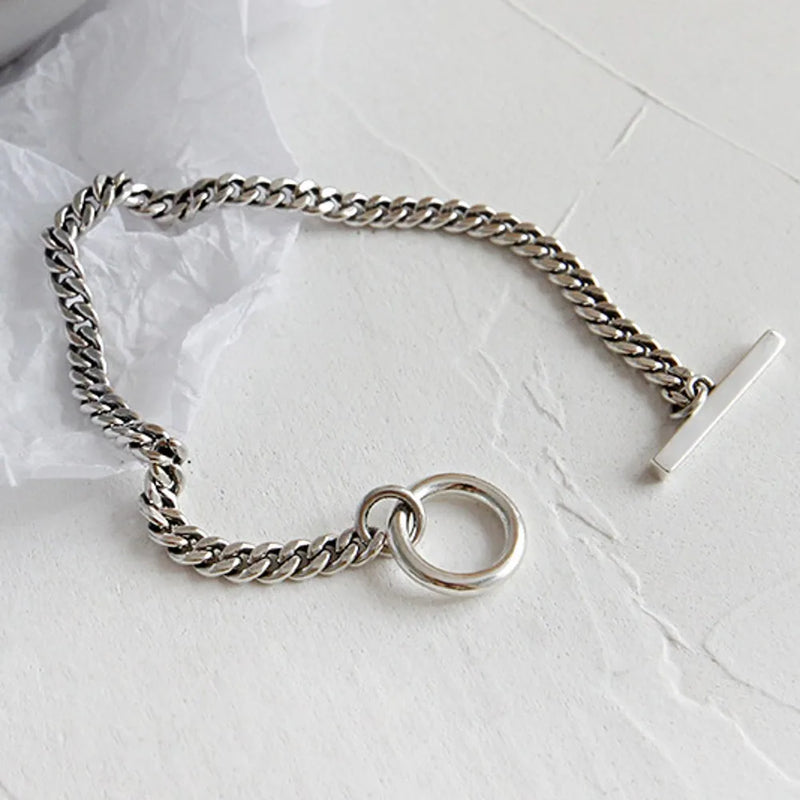 S925 Pure Silver Necklace Frosty Retro Geometry Chain