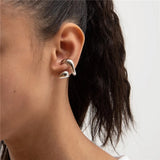 Kpop Silver Spiral Circle Leaf Ear Cuff Earrings
