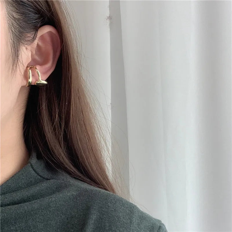 Kpop Silver Spiral Circle Leaf Ear Cuff Earrings