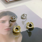 Kpop Silver Spiral Circle Leaf Ear Cuff Earrings