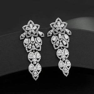 Long Leaf Drop Clip On Ear CZ Crystal Earrings for Women Wedding Party