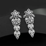 Long Leaf Drop Clip On Ear CZ Crystal Earrings for Women Wedding Party