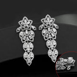 Long Leaf Drop Clip On Ear CZ Crystal Earrings for Women Wedding Party