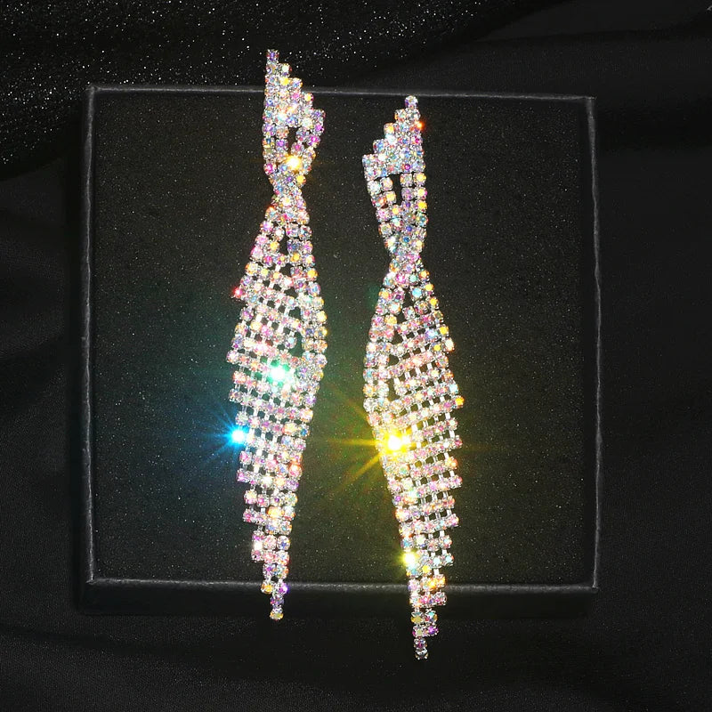 Crystal Rhinestone Tassel Earrings Bridal Dangle Wedding Jewelry