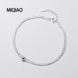 Bracelets Woman Silver 925 On Hand Sterling Double Layer Round Bead Adjustable