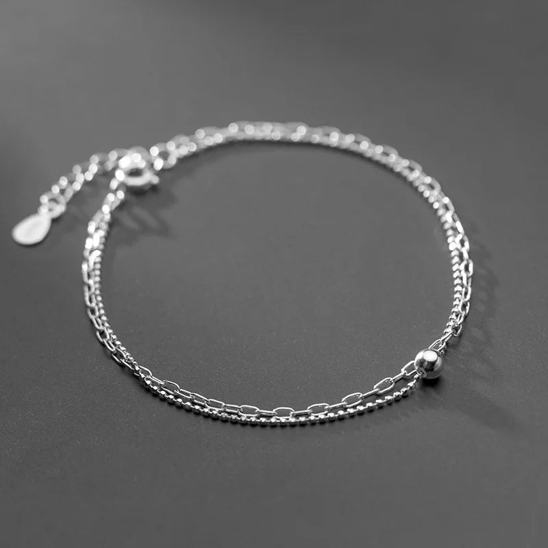 Bracelets Woman Silver 925 On Hand Sterling Double Layer Round Bead Adjustable