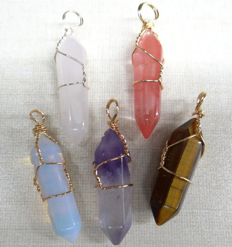 24pcs Natural Stone Amethyst Tiger Eye Opal Crystal Quartz Charm Pendants