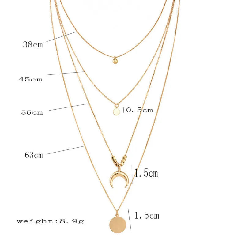 Golden Silver Necklace Pendants Torques for Women Long Moon Torques