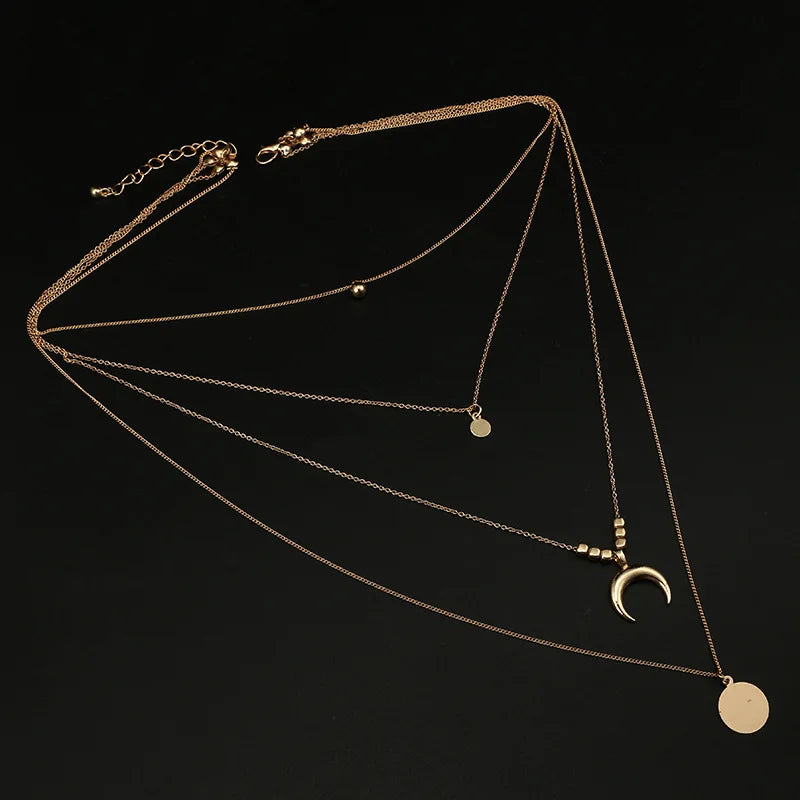 Golden Silver Necklace Pendants Torques for Women Long Moon Torques