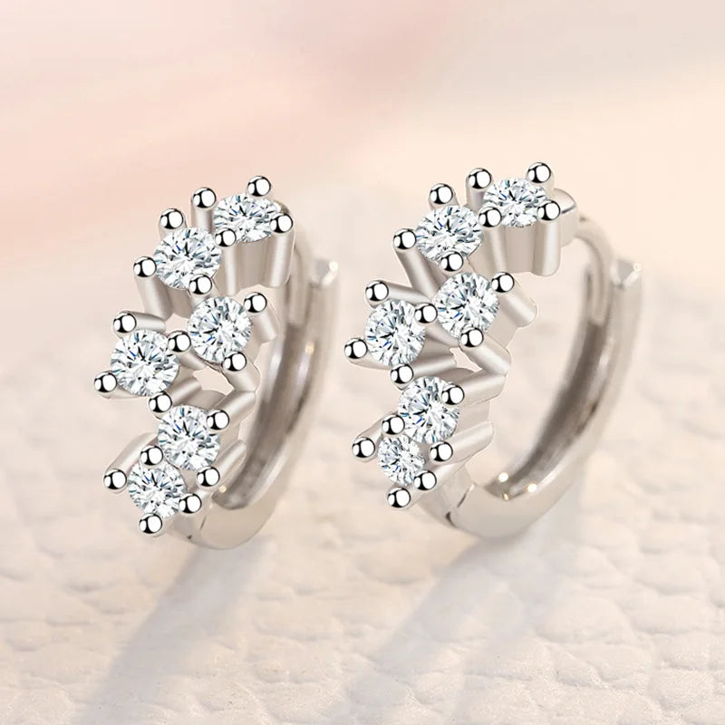 925 Silver Crystal Circle Earring Women Gift