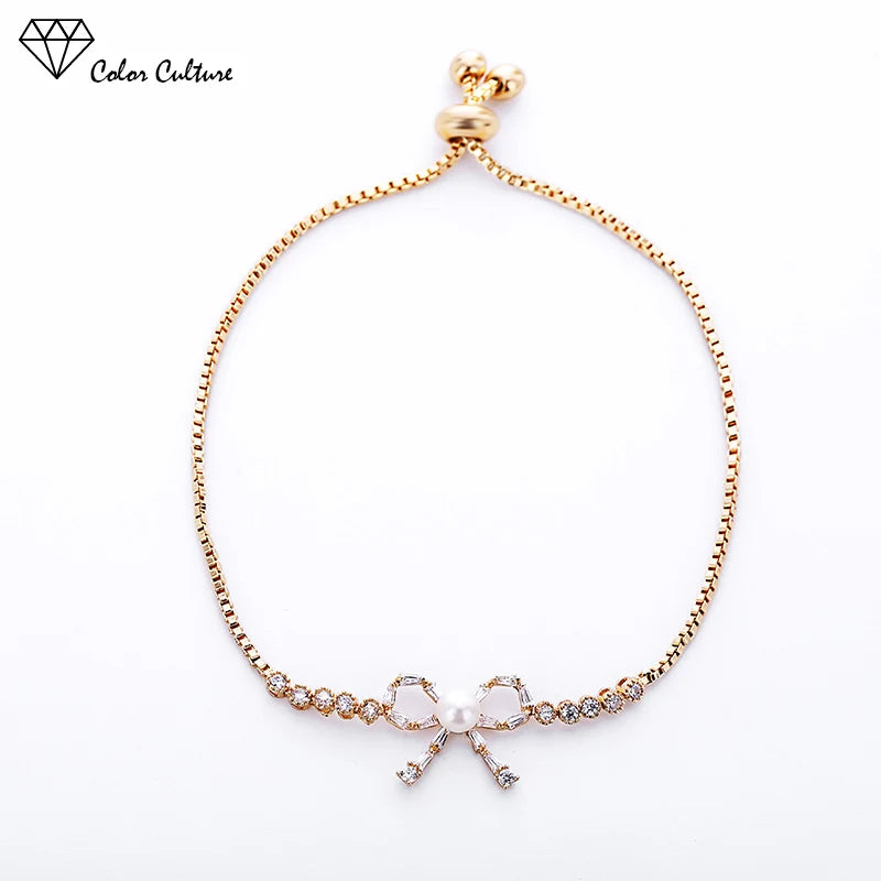 Adjustable Bow-knot Zircon Bracelet in Gilding