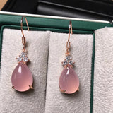 Rose Sterling Silver 925 Water Drop Earrings Natural Chalcedony Jade