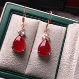 Rose Sterling Silver 925 Water Drop Earrings Natural Chalcedony Jade