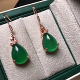 Rose Sterling Silver 925 Water Drop Earrings Natural Chalcedony Jade