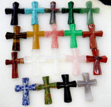 Stone Mix Quartz Tiger Opal Unakite Cross Pendants DIY Jewelry 6pc