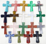 Stone Mix Quartz Tiger Opal Unakite Cross Pendants DIY Jewelry 6pc