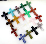 Stone Mix Quartz Tiger Opal Unakite Cross Pendants DIY Jewelry 6pc