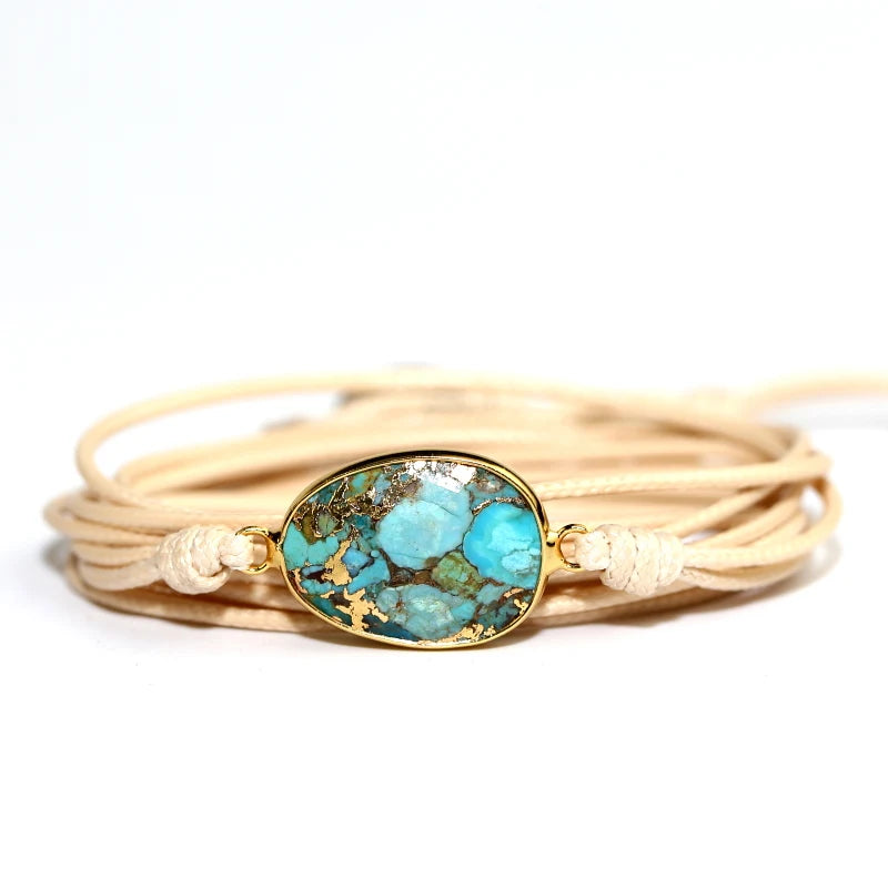 Boho Natural Stones Friendship Rope Wrap Bracelet