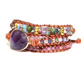 Crystal Quartz Charm 3 Strands Wrap Bracelets Boho Leather Bracelet