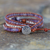Crystal Quartz Charm 3 Strands Wrap Bracelet Boho Leather