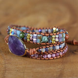 Crystal Quartz Charm 3 Strands Wrap Bracelets Boho Leather Bracelet