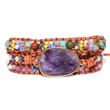 Crystal Quartz Charm 3 Strands Wrap Bracelets Boho Leather Bracelet
