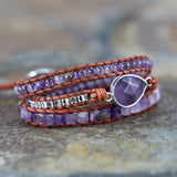 Crystal Quartz Charm 3 Strands Wrap Bracelet Boho Leather
