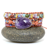 Crystal Quartz Charm 3 Strands Wrap Bracelets Boho Leather Bracelet