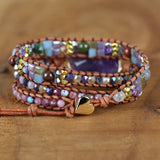 Crystal Quartz Charm 3 Strands Wrap Bracelets Boho Leather Bracelet