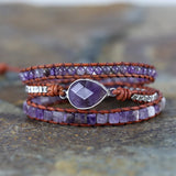 Crystal Quartz Charm 3 Strands Wrap Bracelet Boho Leather